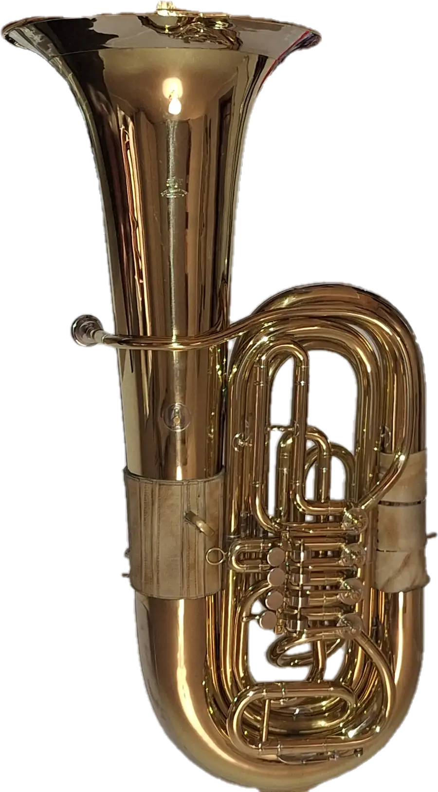 Goldene Tuba vor dunklem Hintergrund